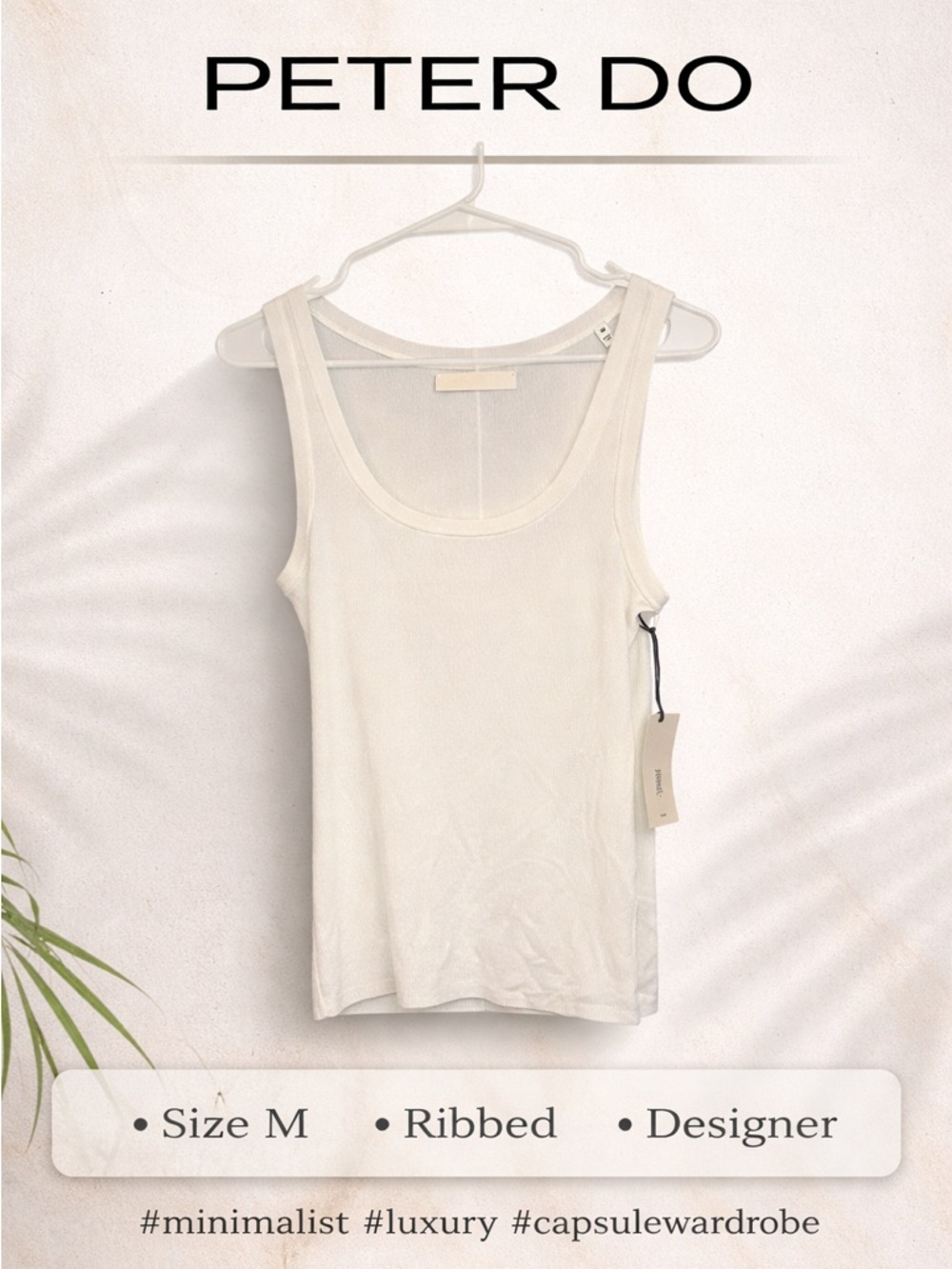 Peter Do White Ribbed Tank Top Minimalist Designer Luxury Capsule Size M